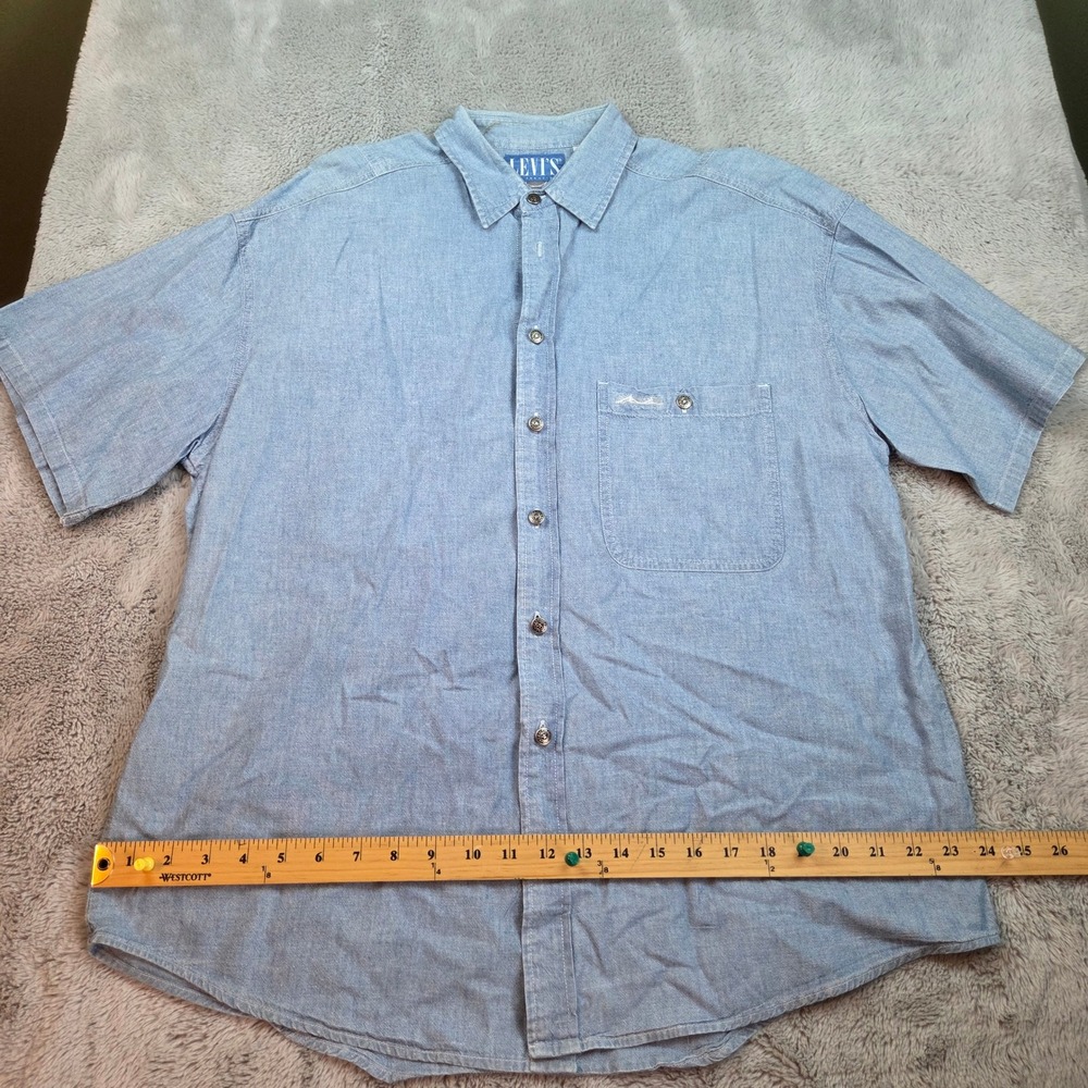 Levi's Button Down Chambray Shirt Mens L Metal Buttons Short Sleeve